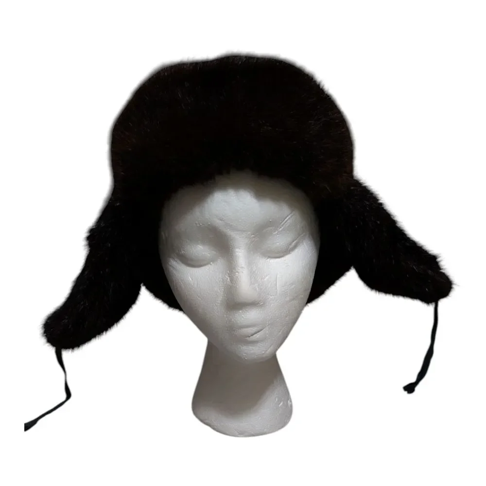 Vintage Pot PPoht Russian Trapper Hat Real Fur Ear Flaps Front Brim Warm Outdoor - Picture 8 of 8
